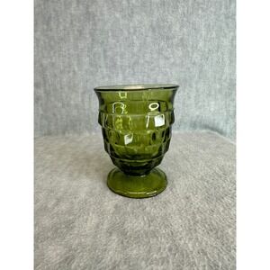 Vintage Glass Pedestal Tumbler Cubist Avocado Green‎ Footed Indiana Drinkware